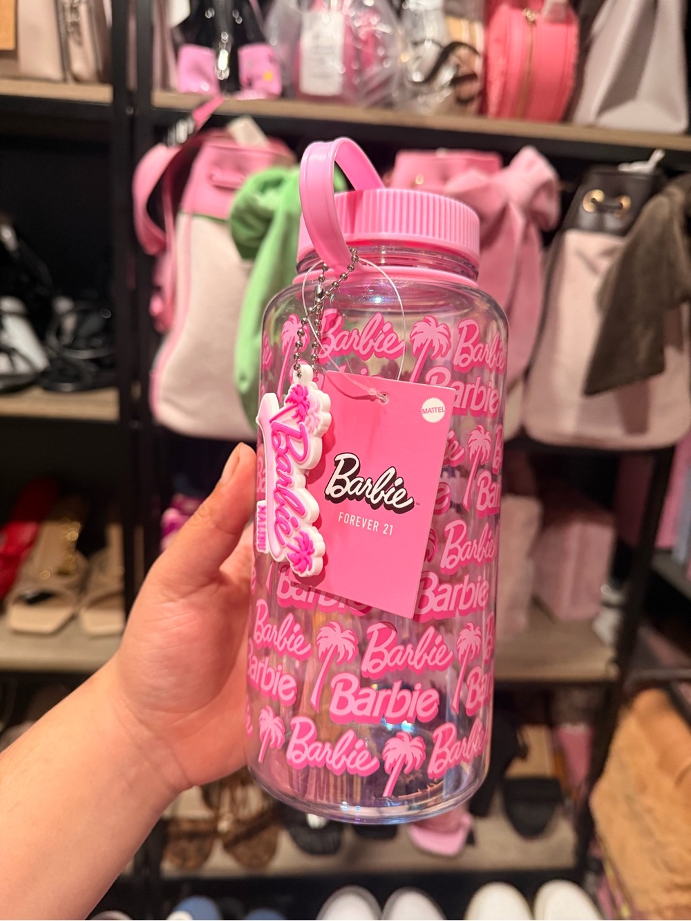 Mattel Barbie Clear Water Bottle with Pink Logo and Lid